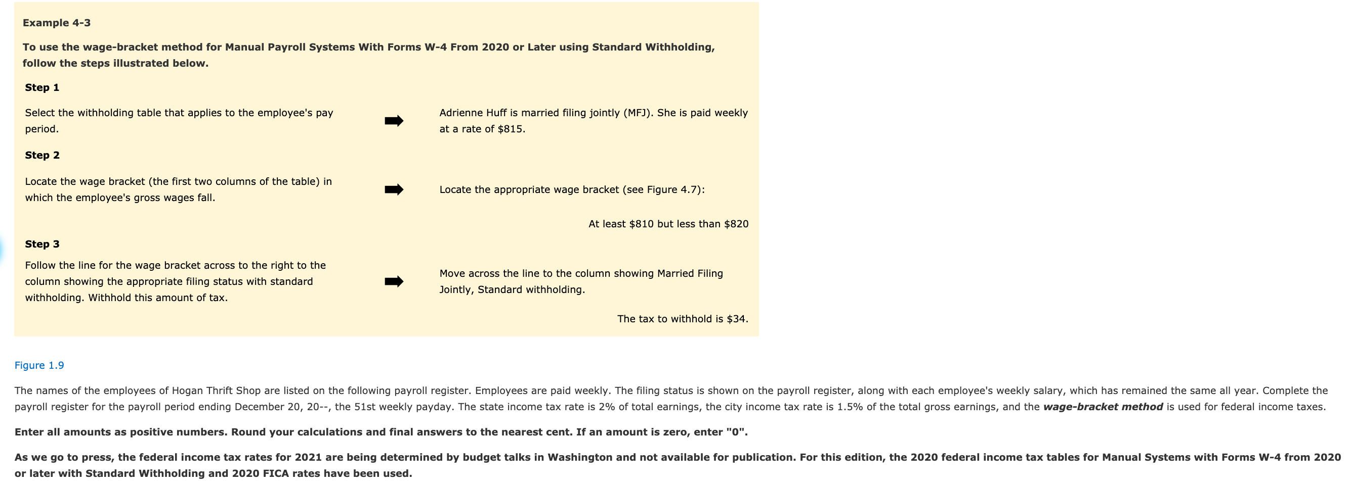 Solved Example 4-3 To Use The Wage-bracket Method For Manual | Chegg.com