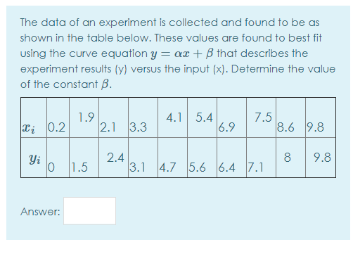 Solved The data of an experiment is collected and found to | Chegg.com