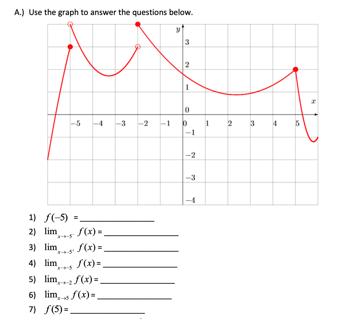 Solved A.) Use the graph to answer the questions below. 1) | Chegg.com