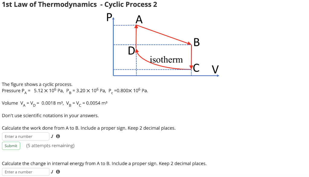 Solved 1st Law of Thermodynamics - Cyclic Process 2 PA A B D | Chegg.com