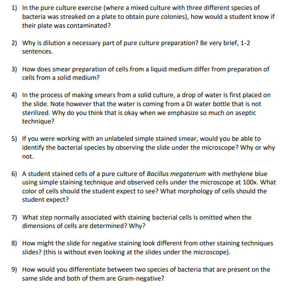 Solved 1) In the pure culture exercise (where a mixed | Chegg.com