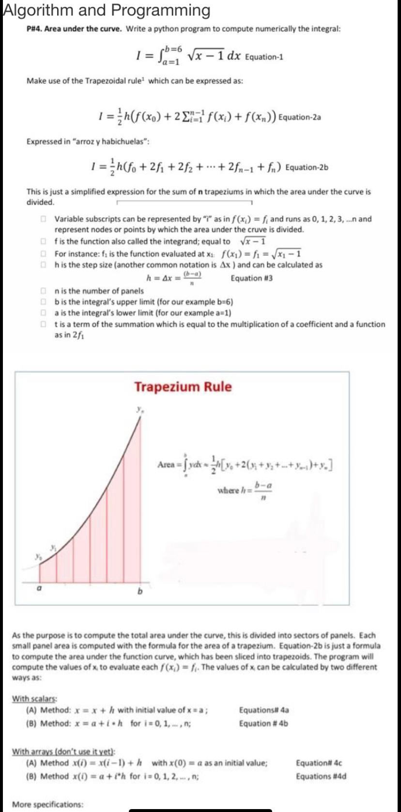 Solved Algorithm and Programming P#4. Area under the curve. | Chegg.com