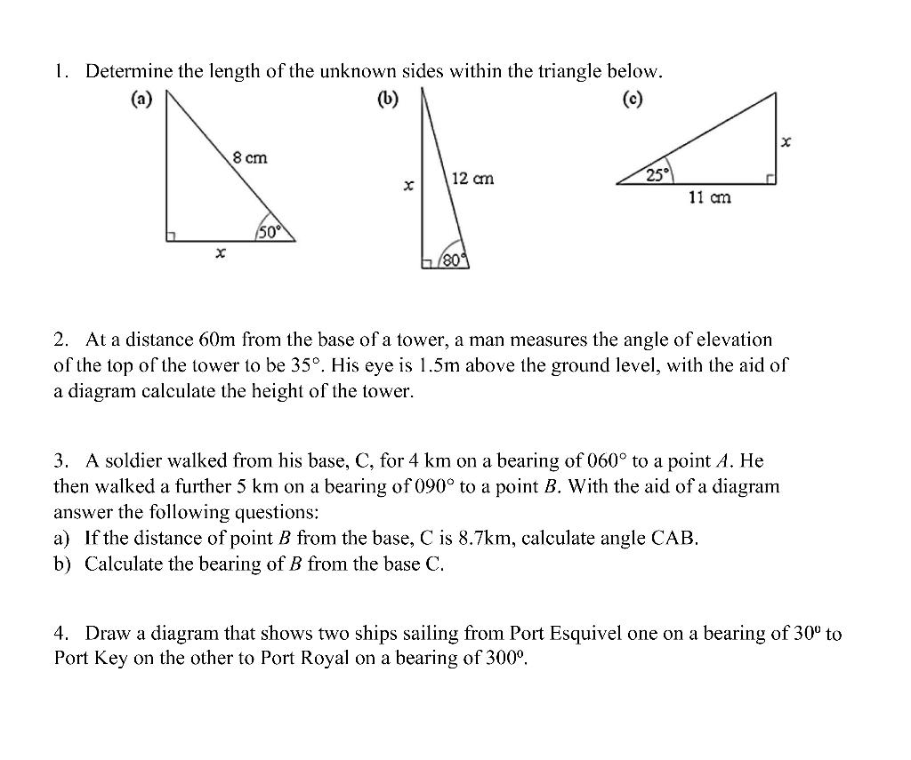 Solved 1. Determine the length of the unknown sides within | Chegg.com