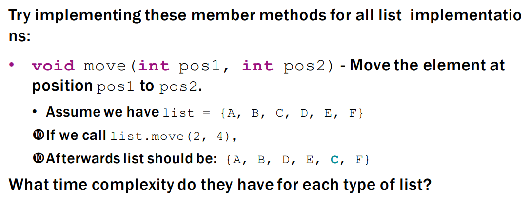 Solved Try implementing these member methods for all list | Chegg.com