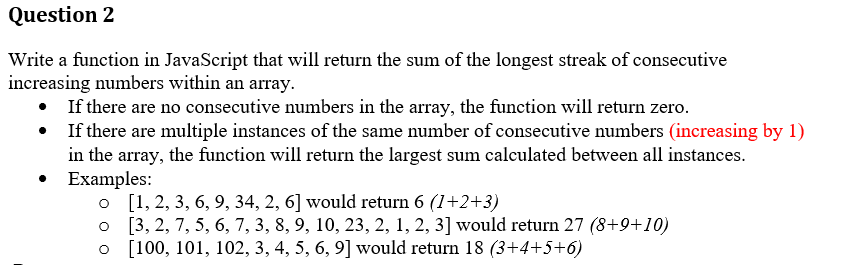 Solved Question 2 Write a function in JavaScript that will | Chegg.com