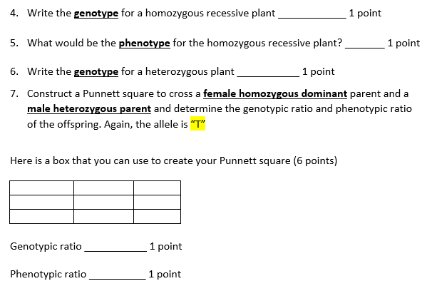 Solved 4. Write the genotype for a homozygous recessive | Chegg.com