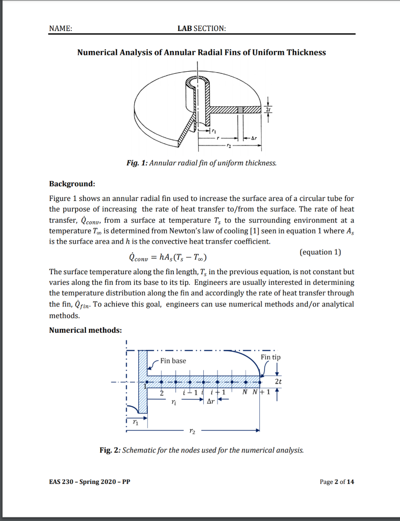 NAME: LAB SECTION: Numerical Analysis Of Annular | Chegg.com