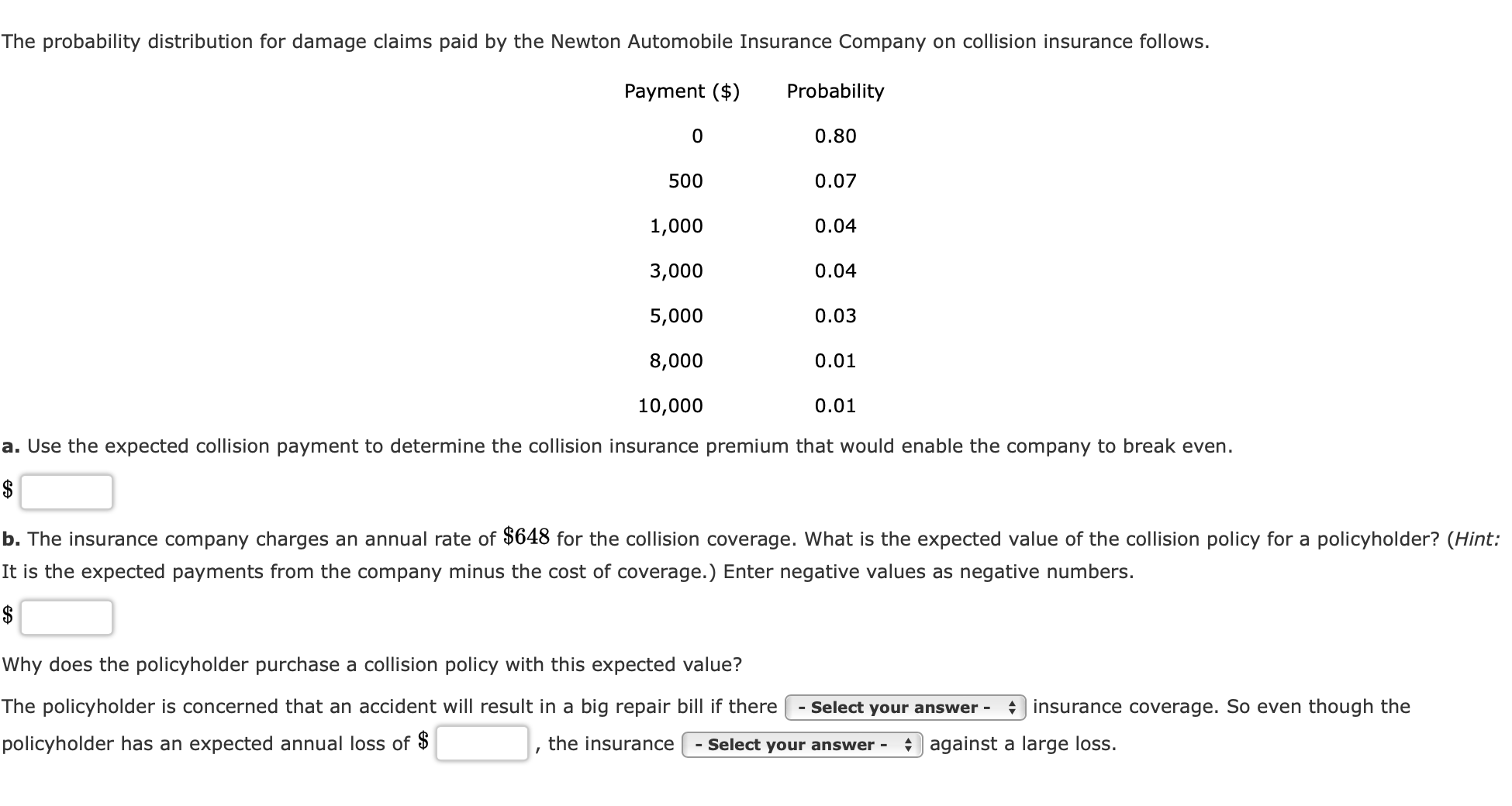 Probability In Insurance Solved The probability distribution for damage claims paid | Chegg.com