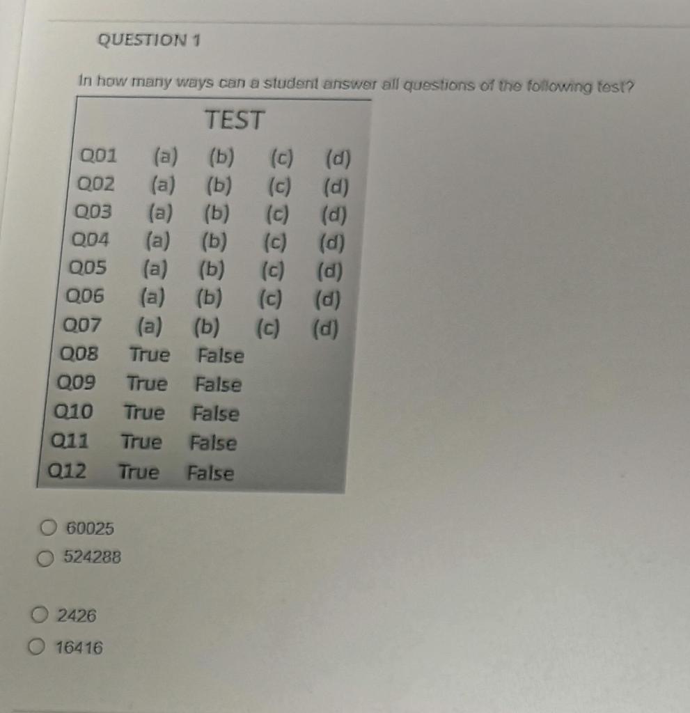 Solved QUESTION 1 In how many ways can a student answer all | Chegg.com