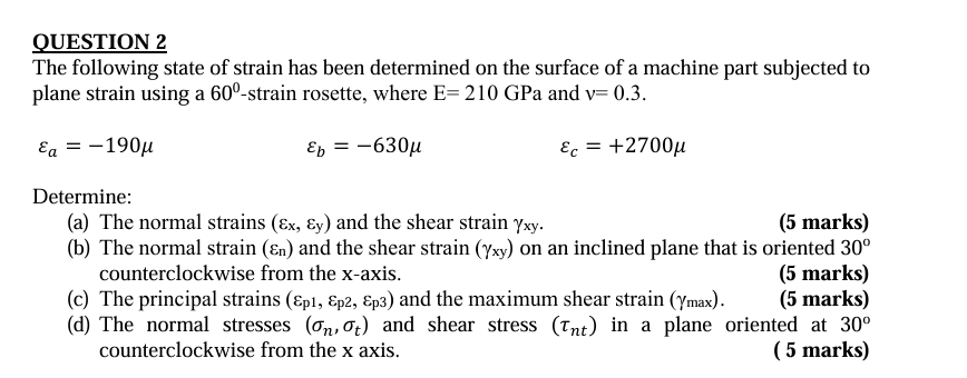 Solved QUESTION 2The following state of ﻿strain has been | Chegg.com