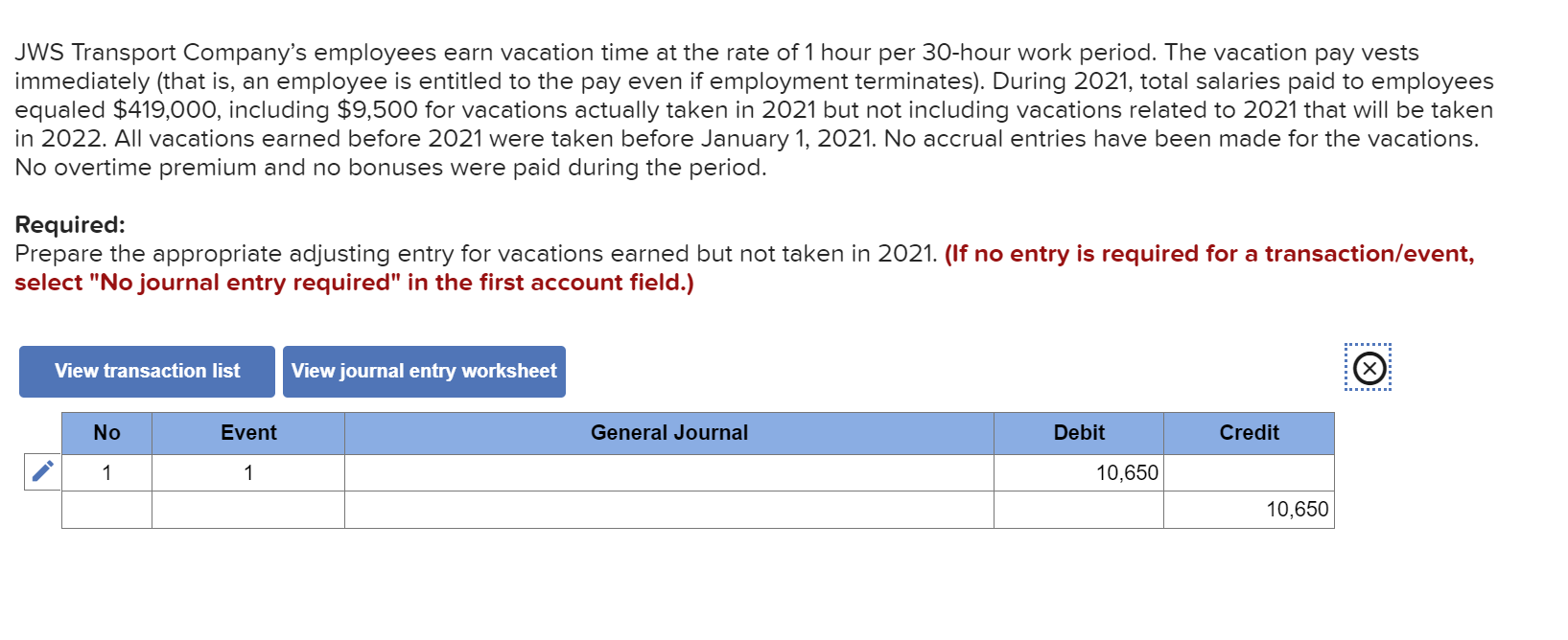 Solved JWS Transport Company's employees earn vacation time