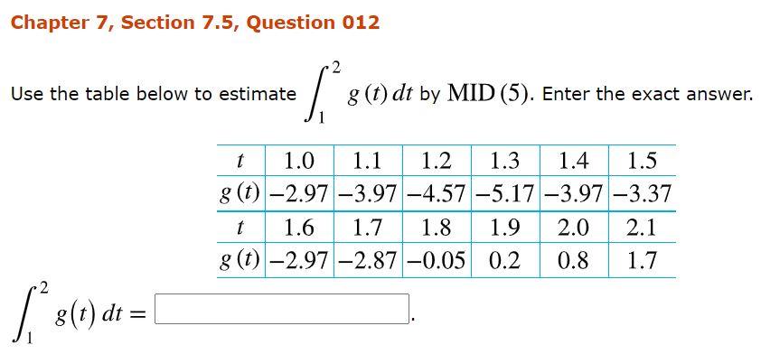 Solved Chapter 7, Section 7.5, Question 012 2 Use the table | Chegg.com