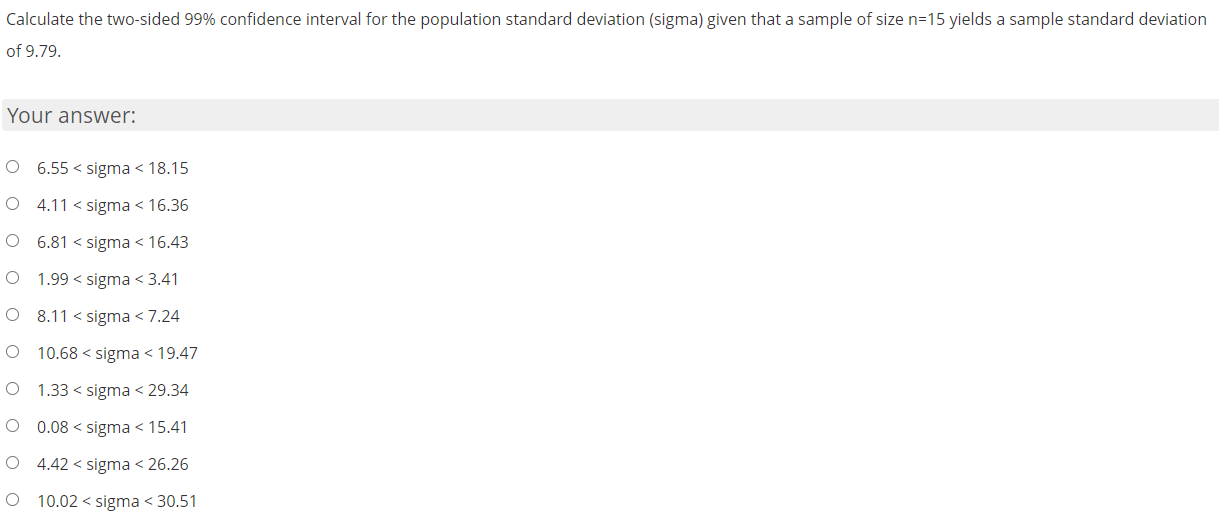 Solved Calculate the two-sided 99% confidence interval for | Chegg.com