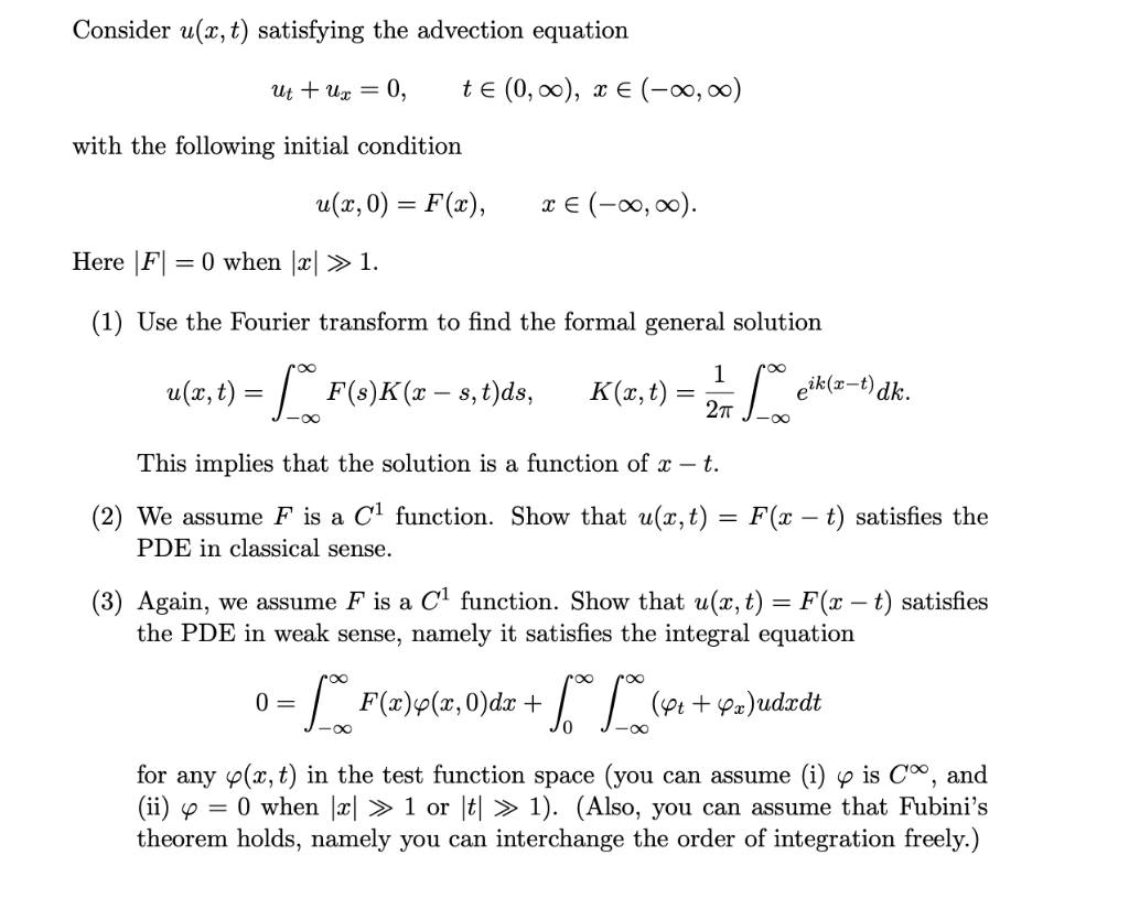 Solved Consider u(x, t) satisfying the advection equation Ut | Chegg.com