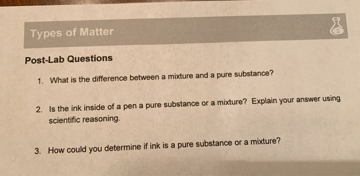 Solved Types Of Matter Post Lab Questions 1 What Is The Chegg Com