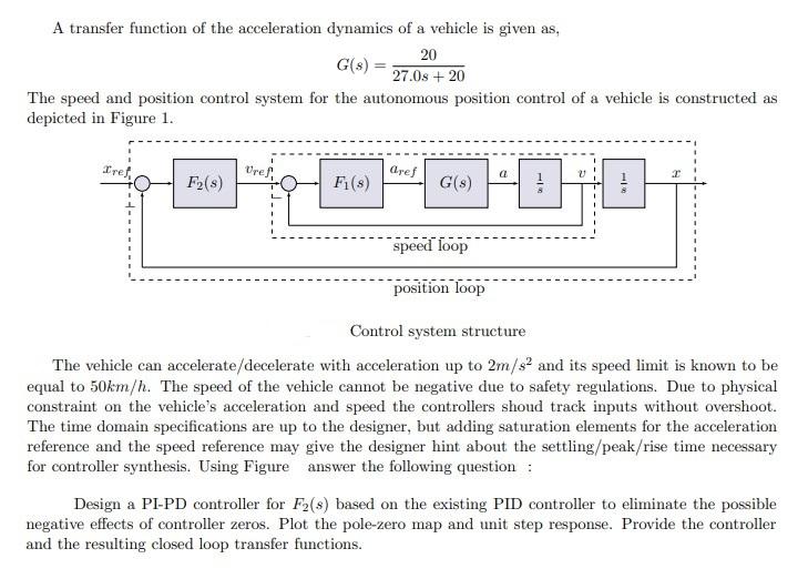Solved A transfer function of the acceleration dynamics of a | Chegg.com