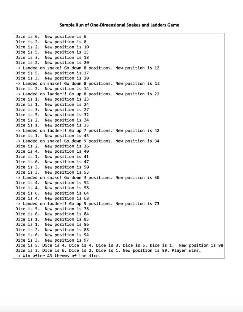 Solved One-Dimensional Snakes and Ladders Game This question | Chegg.com