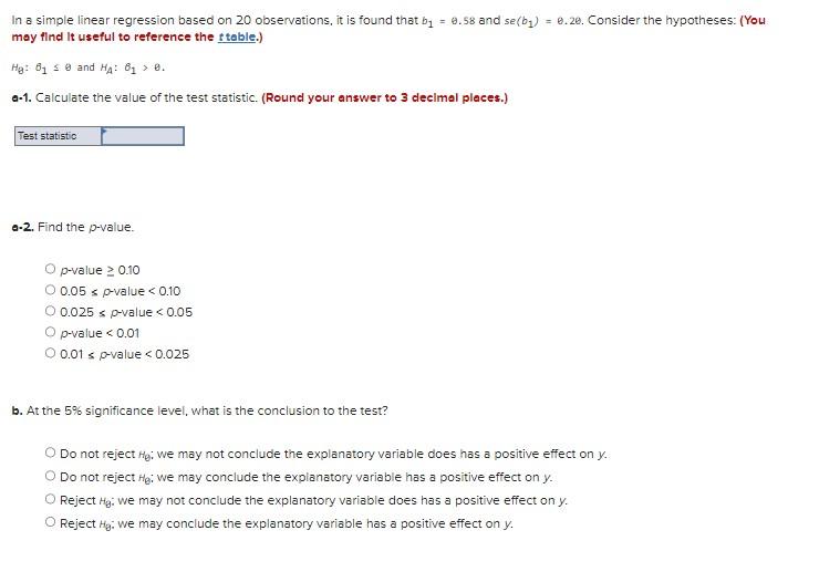 Solved In a simple linear regression based on 20 | Chegg.com