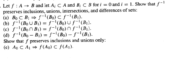 Solved Let F:A→B And Let Ai⊂A And Bi⊂B For I=0 And I=1. Show | Chegg.com