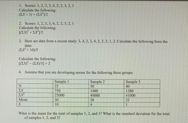 Solved 1 Scores 1 2 3 3 4 2 2 3 2 1 Calculate The Chegg Com