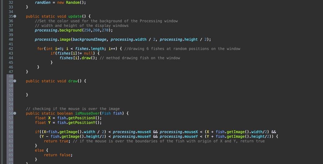 How can I draw the fish and fill out the draw method? | Chegg.com