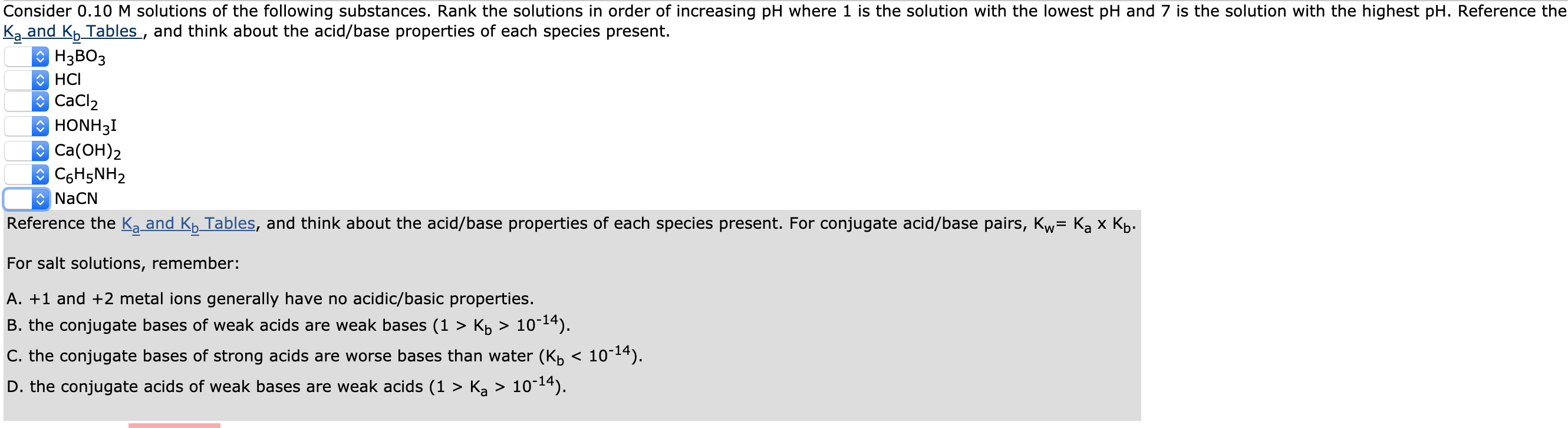 Solved Consider 0.10 M solutions of the following | Chegg.com