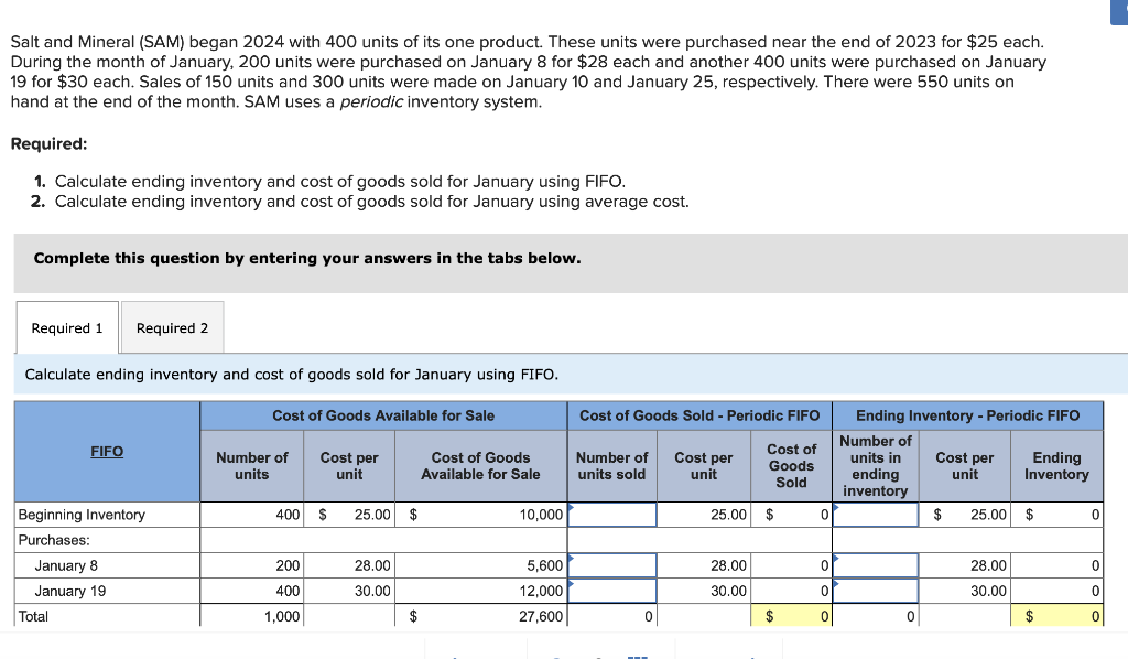 Solved Salt and Mineral (SAM) began 2024 with 400 units of