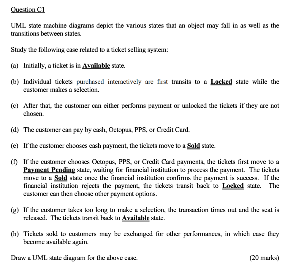 Solved Question C1 UML state machine diagrams depict the | Chegg.com