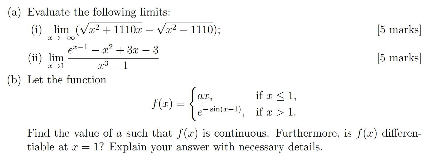 Solved (a) Evaluate the following limits: (i) | Chegg.com