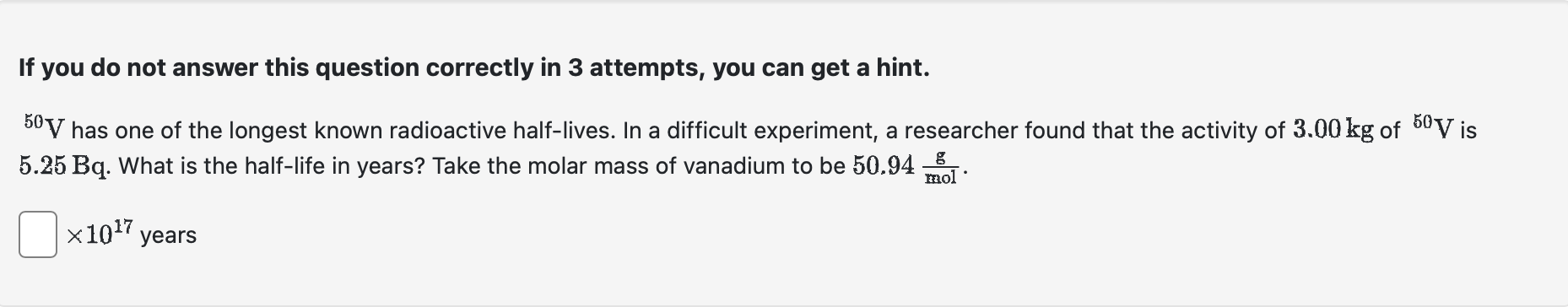 Solved If you do not answer this question correctly in 3 | Chegg.com