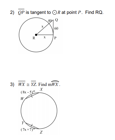 Tan Rq Solved 2) QP is tangent to OR at point P. Find RQ. 60 R X P | Chegg.com