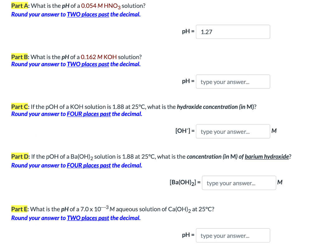 Solved Part A: What Is The PH Of A 0.054MHNO3 Solution? | Chegg.com