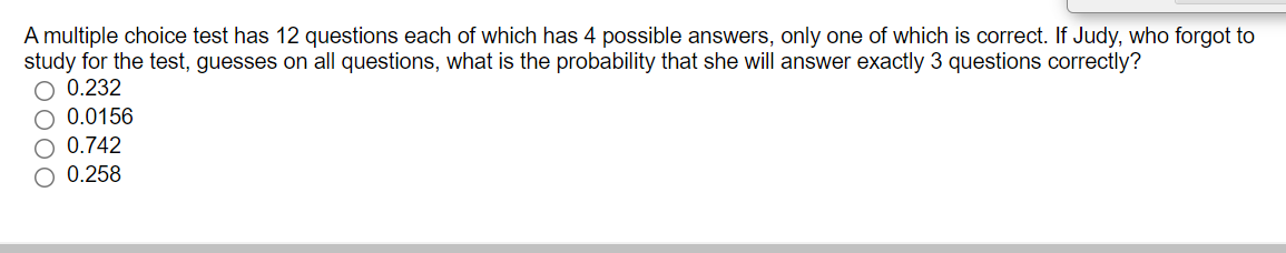 Solved A multiple choice test has 12 questions each of which | Chegg.com