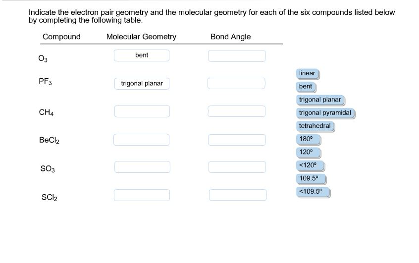 Solved Indicate The Electron Pair Geometry And The Molecular 7025