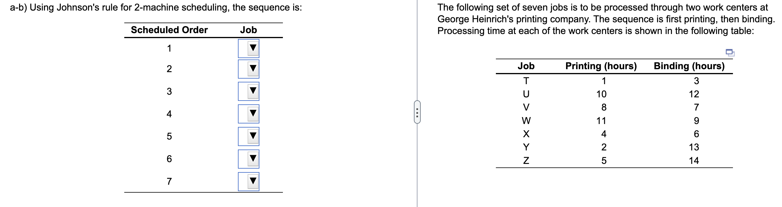 Solved a-b) Using Johnson's rule for 2-machine scheduling, | Chegg.com