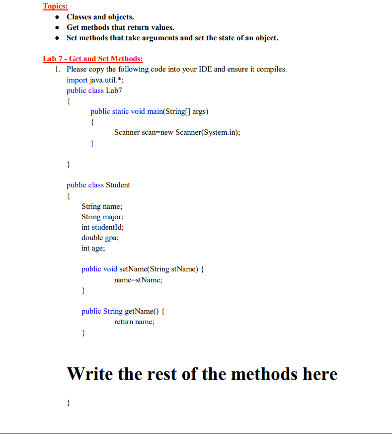 Solved Topics: . Classes and objects . Get methods that | Chegg.com