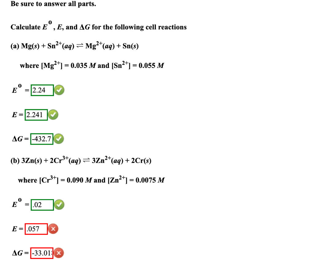 Solved Be Sure To Answer All Parts Calculate Eº E And Chegg Com