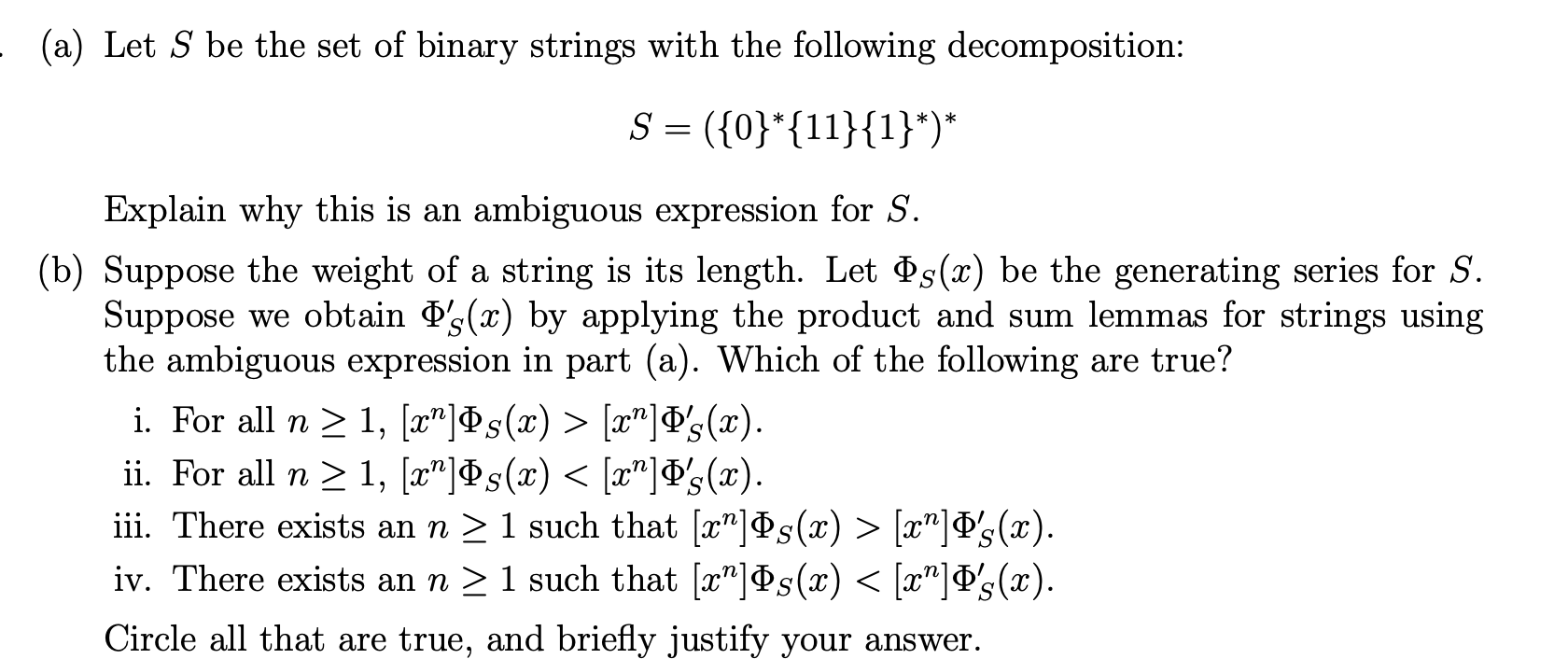 (a) Let S be the set of binary strings with the | Chegg.com