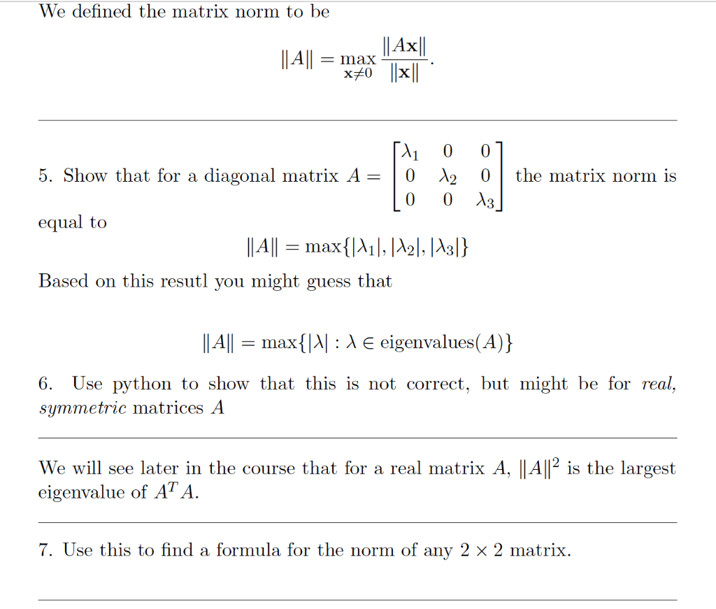 Matrix Norm Explained Solved We defined the matrix norm to be ||A|| = max || Ax|| | Chegg.com