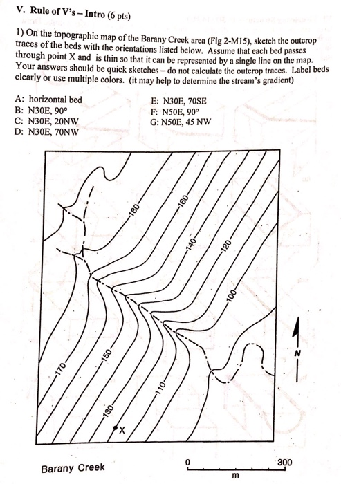 Solved V. Rule of V's-Intro (6 pts) 1) On the topographic | Chegg.com