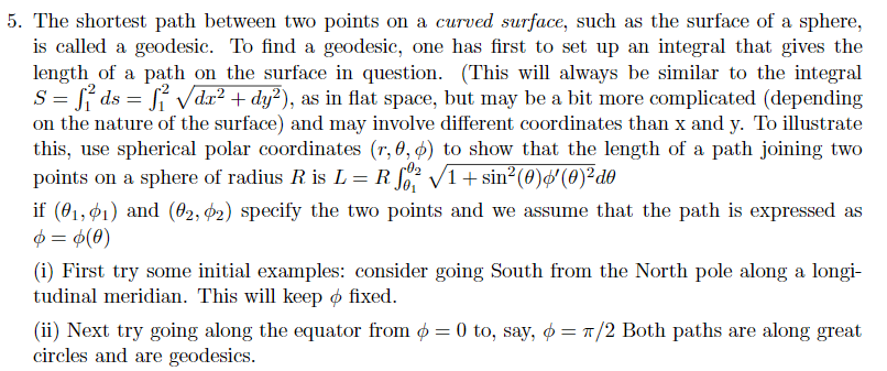 Solved 5. The shortest path between two points on a curved | Chegg.com