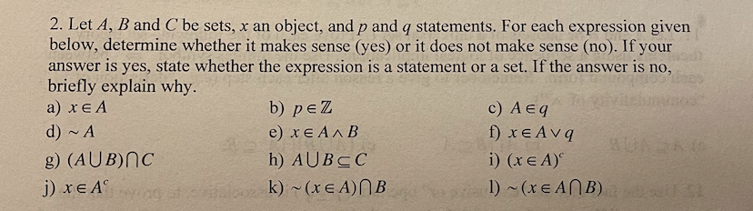 Solved 2. Let A, B And C Be Sets, X An Object, And P And Q | Chegg.com