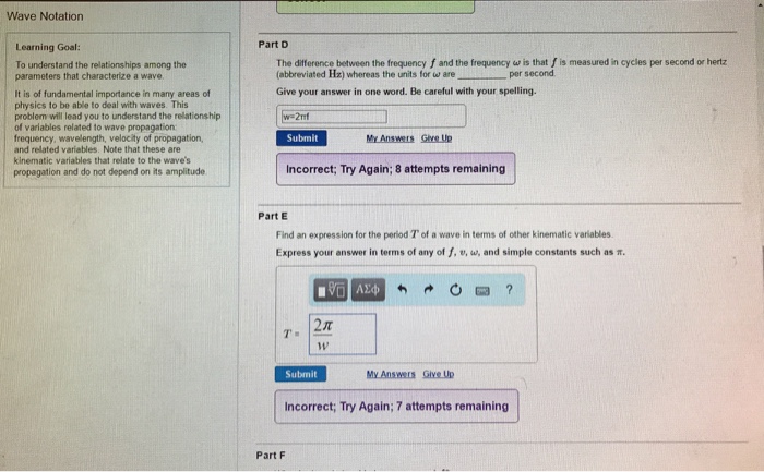 Solved The difference between the frequency f and the Chegg