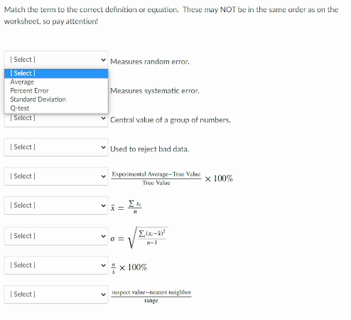 Solved Match the term to the correct definition or equation. | Chegg.com