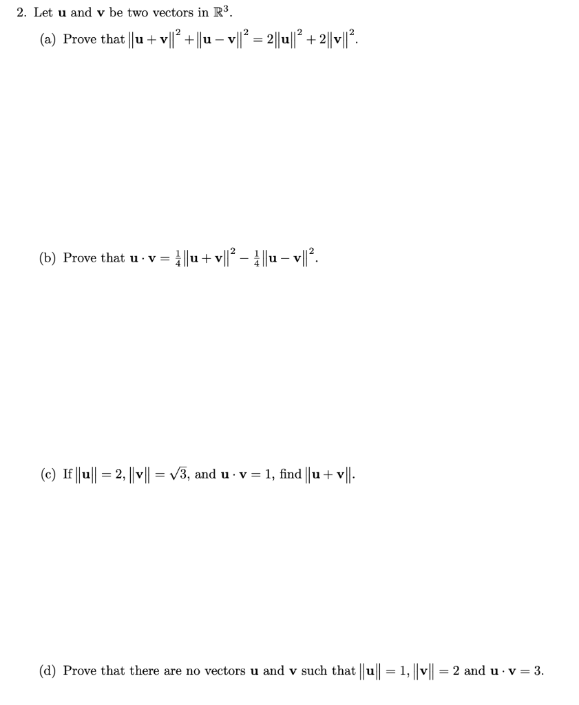 Solved 2. Let u and y be two vectors in R3. (a) Prove that | Chegg.com
