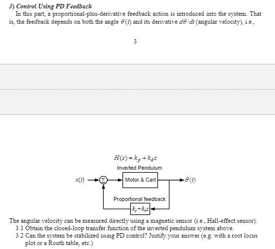 Solved 3) Control Using PD Feedback In this part, a | Chegg.com