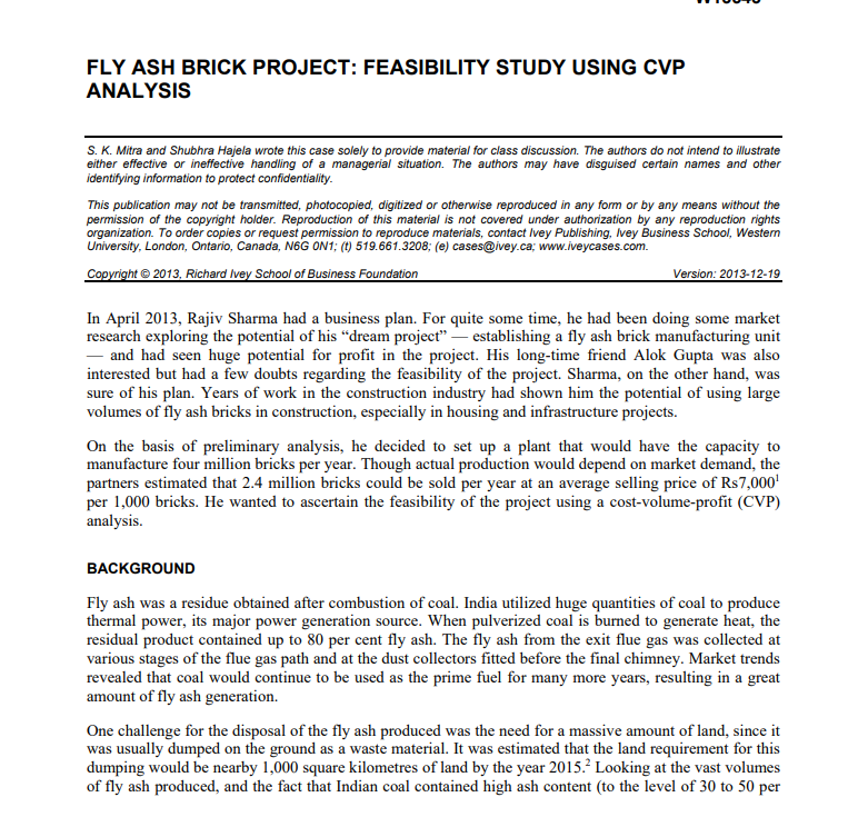 fly ash brick project case study solution