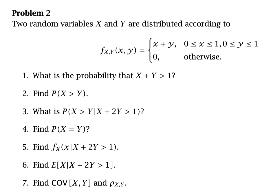 [Solved] Problem 2 Two random variables ( X ) and ( Y