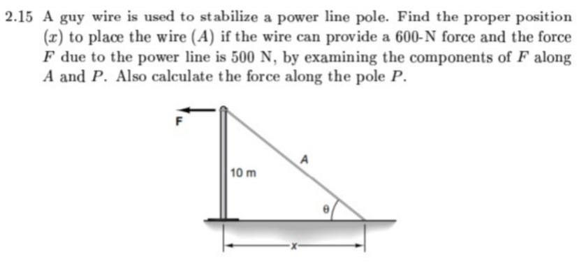 Solved 2.15 A guy wire is used to stabilize a power line | Chegg.com