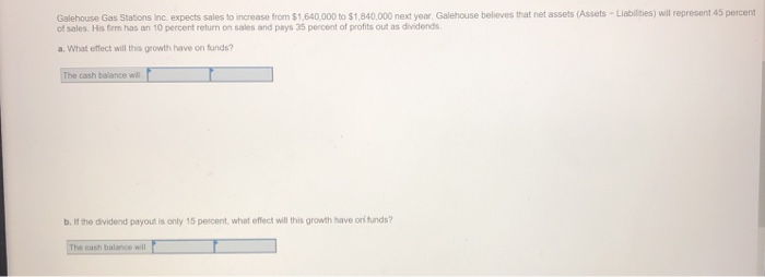 Solved Galehouse Gas Stations Inc expects sales to increase | Chegg.com